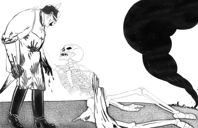 Death begging Kaiser Wilhelm to replace him with a substitute as he is so exhausted